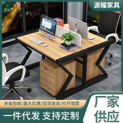 Đơn giản và phong cách Bàn làm việc hình chữ Z nhân viên công ty bàn máy tính và ghế kết hợp làm việc bốn người nội thất văn phòng