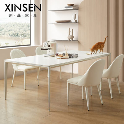 Delifeng bảng đá trắng tinh khiết bàn ăn hợp kim nhôm bàn trắng tối giản nhà căn hộ nhỏ bàn ăn tối giản hiện đại