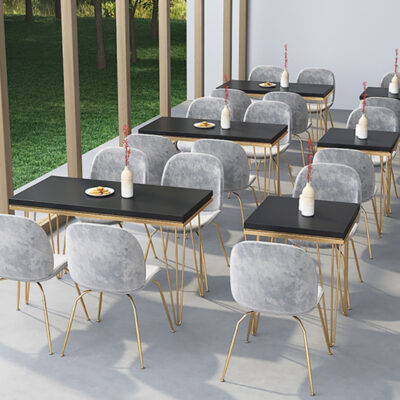 Bàn ăn sắt rèn gỗ đặc đơn giản Bắc Âu quán trà sữa bên cửa sổ Bàn ghế ăn đơn và đôi Bàn ghế ăn giản dị tiện nghi