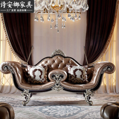 Nội thất phòng khách phong cách châu Âu khóa da tân cổ điển quy mô lớn ghế đôi ghế dài trường kỷ làm đẹp