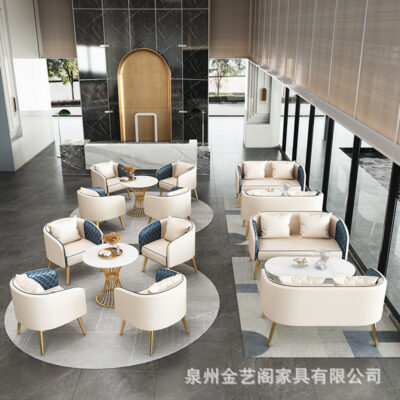 Quán cà phê Bắc Âu thẻ ghế sofa giản dị hiện đại nhẹ nhàng sang trọng bộ phận bán hàng lễ tân khách sạn kết hợp bàn ghế để gặp gỡ khách và đàm phán tiếp tân
