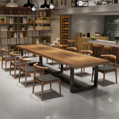Gió công nghiệp phong cách Mỹ Bàn LOFT gỗ chắc chắn bàn hội nghị bàn dài đơn giản hiện đại rèn dải sắt máy tính bàn làm việc
