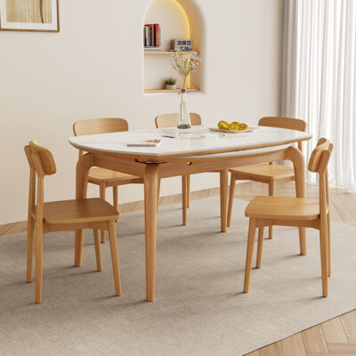 Bắc Âu Gỗ Chắc Chắn Đá Ban Bàn Ăn Và Ghế Kết Hợp Bàn Tròn Có Thể Thu Vào Nhà Căn Hộ Nhỏ Với Bếp Điện Bàn Ăn Gấp