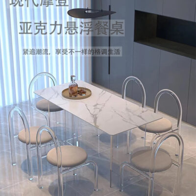 Bàn ăn đá phiến acrylic treo lưới màu đỏ nhà thiết kế mô hình ánh sáng nhà sang trọng tối giản hiện đại bàn gia đình