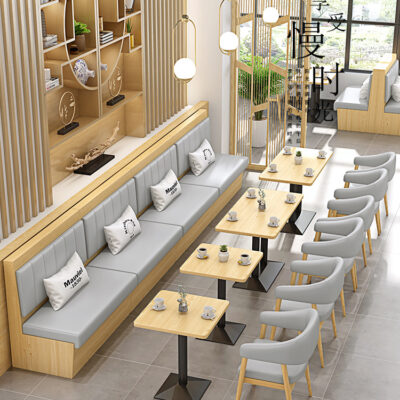 Tòa nhà trà sữa buổi sáng Nhà hàng phương Tây ghế thẻ ghế sofa bàn ăn và ghế dựa vào tường nhà hàng lẩu cà phê burger phong cách Hồng Kông trọn bộ