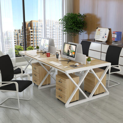 Nhân viên văn phòng bàn bốn người bàn máy tính đơn giản hiện đại thép-gỗ màn hình ghế văn phòng thời trang nơi làm việc bán buôn