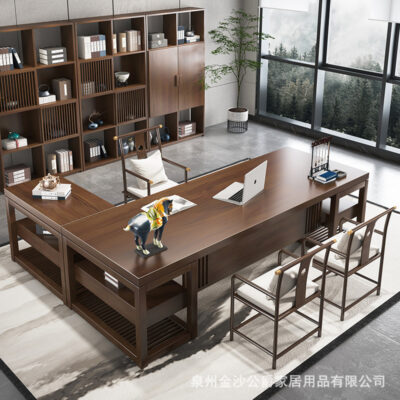 Phong cách Trung Quốc mới 2,8 m gỗ nguyên khối bàn điều hành bàn quản lý bàn chủ tịch  bàn chủ tịch đơn kết hợp bàn ghế
