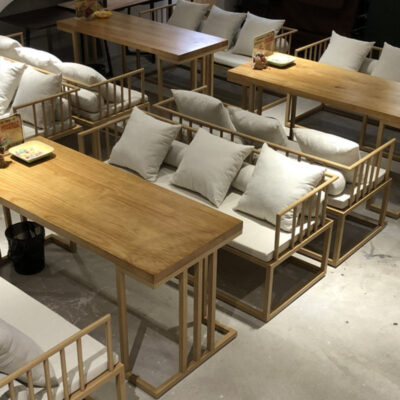 Sofa phong cách Trung Quốc mới kết hợp ánh sáng sang trọng Zen cafe bar giải trí thanh khách sạn rèn sắt giả vân gỗ thẻ ghế bàn ghế