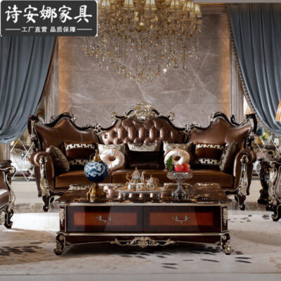 Phong cách Mỹ nhẹ nhàng sang trọng gỗ nguyên khối da nghệ thuật sofa phong cách châu Âu tân cổ điển nội thất phòng khách châu Âu đơn giản sofa kết hợp kiểu Pháp hoàn chỉnh