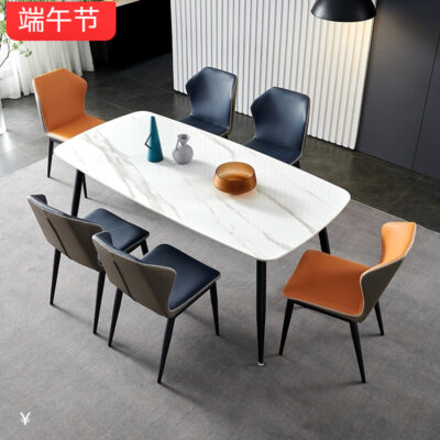 Bắc Âu bàn ăn nhà gia đình bàn ăn hiện đại tối giản lưới đỏ tối giản ánh sáng sang trọng tấm đá kết hợp bàn ăn và ghế