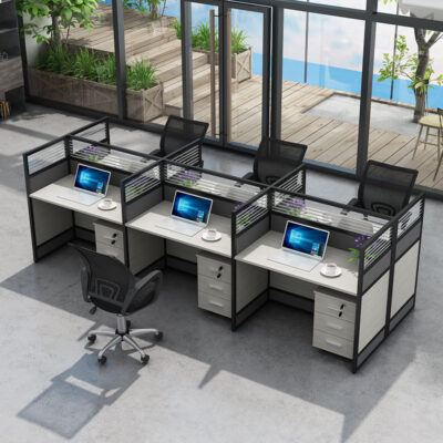 [Kết nối] Bàn làm việc nhân viên có màn hình ngăn Phòng làm việc ghế ngồi đơn giản hiện đại kết hợp bàn máy tính