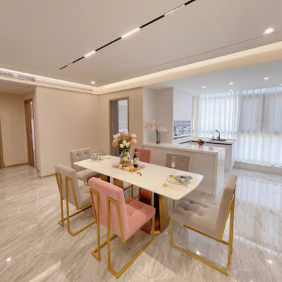 Bộ bàn ghế ăn sang trọng nhẹ của Mỹ kết hợp bàn ăn dài bằng đá cẩm thạch đơn giản kiểu Pháp hiện đại Ghế ăn gỗ đặc một bàn có 6 ghế