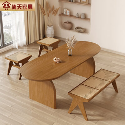 Yitian Ngạc nhiên Silent Wind Bàn ăn Log Bàn ăn hình chữ nhật gia đình Bàn ăn gia đình nhỏ Kết hợp bàn ăn gỗ nguyên khối và ghế