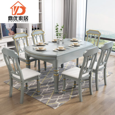 Bàn ăn hoàn toàn bằng gỗ nguyên khối của Mỹ, bàn gấp có thể thu vào, gia đình kiểu cổ điển, đơn giản, nhà ở Châu Âu, kết hợp bàn và ghế tròn đa năng vuông