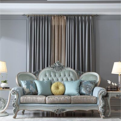 Biệt thự sang trọng bằng gỗ chạm khắc thủ công và sơn vàng theo phong cách châu Âu của Pháp Ghế sofa da phòng khách cỡ lớn