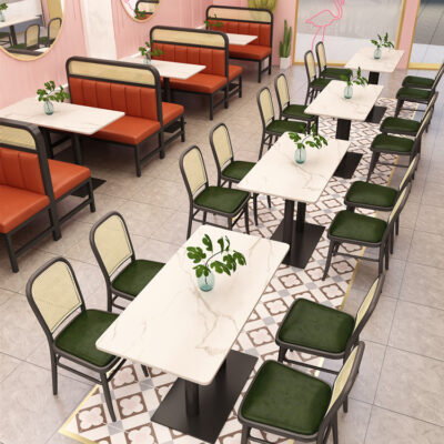 Nhà hàng trà kiểu Hồng Kông đan ghế mây Ghế thẻ sắt rèn ghế sofa quán trà sữa quán cà phê lưới đá đỏ kết hợp bàn ghế