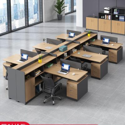 Bàn nhân viên 6 ghế ngồi kết hợp bàn ghế tủ cao đơn giản hiện đại Bàn văn phòng nhân viên 4 ngăn dạng bình phong