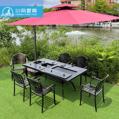 Bàn ghế tiệc nướng giải trí ngoài trời kết hợp sân thượng sân vườn bếp nướng điện không khói bếp nướng than nội thất bàn ăn nhôm đúc ngoài trời