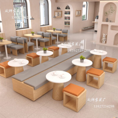 Bán buôn quán ăn nhẹ quán trà sữa dựa vào tường thẻ ghế sofa lưới màu đỏ cửa hàng tráng miệng cà phê nhà hàng phương tây kết hợp bàn ghế gỗ cứng