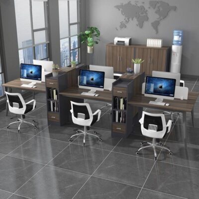 . Bàn ghế nhân viên tổ hợp 4 bốn 6 người khung thép đơn giản Bàn làm việc văn phòng màn hình máy tính bàn