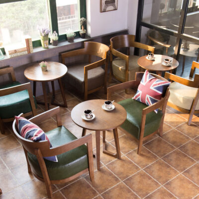 Café Casual Sofa Đàm phán Bàn ghế Quán trà sữa Quán tráng miệng Bàn cà phê tròn Cửa hàng đồ uống lạnh Kết hợp bàn ghế ăn bằng gỗ nguyên khối