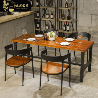 Chenghong Mỹ Bàn Ăn Gỗ Nguyên Chất Chắc Chắn Thương Mại Bàn Hình Chữ Nhật Kết Hợp Cửa Hàng Cà Phê Cửa Hàng Thịt Nướng Bàn Ghế