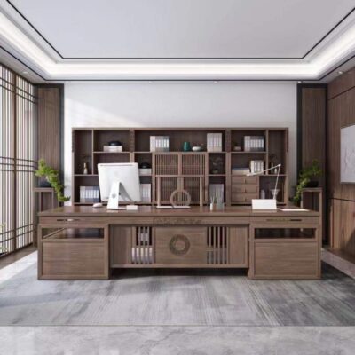 Phong cách Trung Quốc mới bàn làm việc bằng gỗ nguyên khối bàn sếp không khí hiện đại bàn điều hành bàn chủ tịch bàn nội thất văn phòng Zen