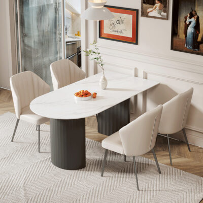 gia đình Youji bàn ăn phiến đá hình bầu dục Bắc Âu hiện đại tối giản ánh sáng sang trọng nhà bàn ghế kết hợp Ý bàn ăn