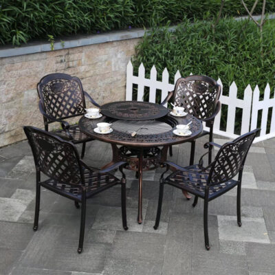 Bàn ghế ngoài trời nhôm đúc sân vườn bàn ghế BBQ sân vườn sân thượng bộ bàn ghế giải trí ngoài trời 1 bàn 4 ghế