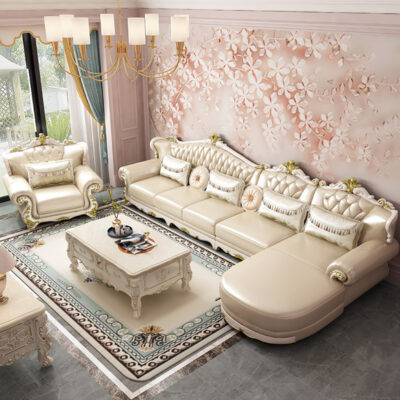 Phòng khách kết hợp sofa da phong cách châu Âu đơn giản căn hộ kích thước châu Âu sang trọng sofa gỗ nguyên khối cao cấp đơn giản hiện đại