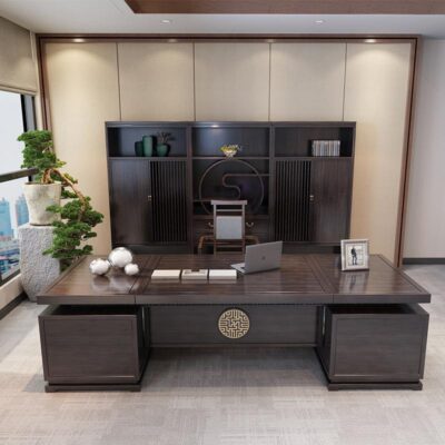 Phong cách Trung Hoa mới bằng gỗ nguyên khối bàn làm việc chủ tịch bàn làm việc văn phòng Zen hiện đại quản lý bàn điều hành nội thất văn phòng