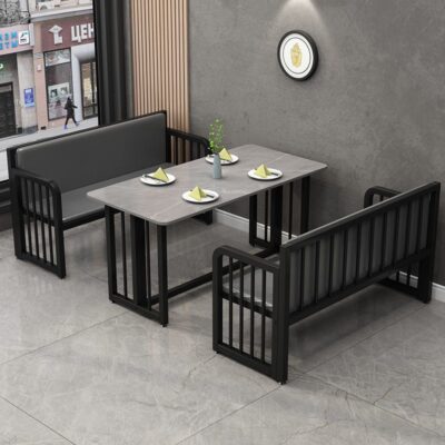 Bàn nhà hàng đơn giản thẻ ghế sofa trà sữa cửa hàng tráng miệng thanh sắt rèn kết hợp lưới màu đỏ snack bar đá phiến bàn ăn