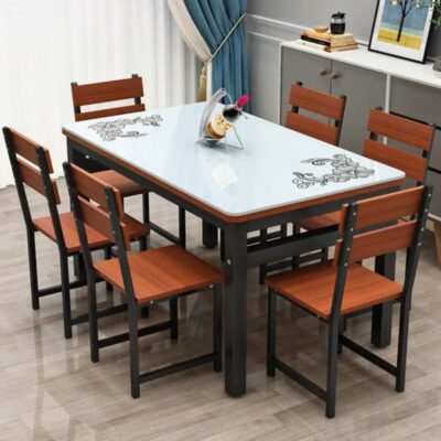 Bộ bàn ghế ăn kết hợp nhà tối giản hiện đại gia đình bàn ăn 4 người 6 người bàn ăn hình chữ nhật bàn ăn mặt kính