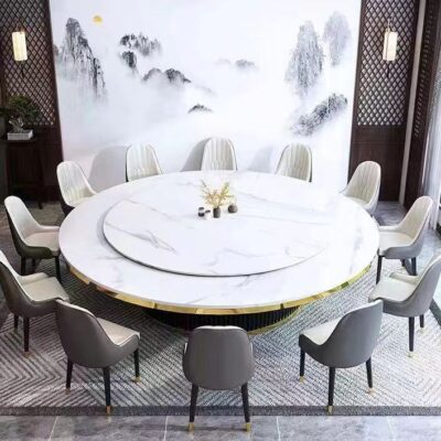 Sang trọng nhẹ đá phiến bàn tròn lớn 15 người 20 người câu lạc bộ khách sạn  tích hợp lẩu bàn đá phiến Bàn ăn bàn tròn