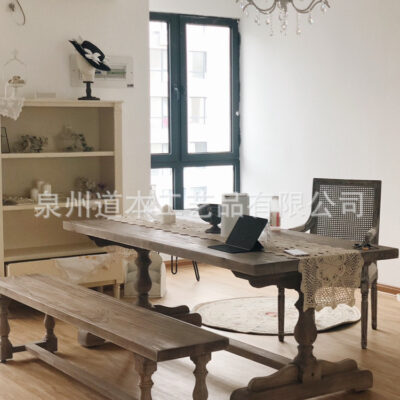 Pháp cổ bàn ăn Mỹ phong cách cổ điển gỗ nguyên khối bàn hội nghị bàn dài lưới đỏ Bắc Âu cafe nhà hàng bàn đàm phán