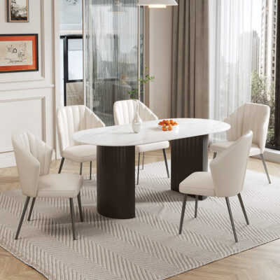 gia đình Jiyu bàn ăn phiến đá hình bầu dục Bắc Âu hiện đại tối giản ánh sáng sang trọng nhà bàn ghế kết hợp Ý bàn ăn