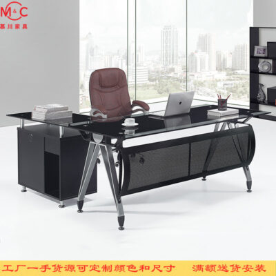 Bàn Chủ tịch Giám đốc Điều hành Nội thất văn phòng đơn giản hiện đại Bàn làm việc bằng kính cường lực Kết hợp bàn ghế văn phòng