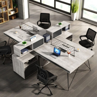 Bàn nhân viên đơn giản hiện đại 2 sáu 4 người văn phòng 4 nhân viên đôi bàn ghế kết hợp máy tính