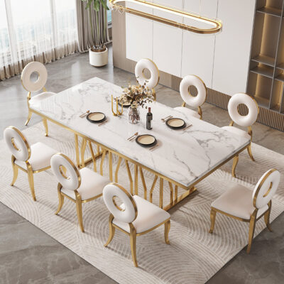 Bán buôn bàn ghế ăn hình chữ nhật kết hợp tối giản hiện đại ánh sáng sang trọng phiến đá cẩm thạch tự nhiên nhà hàng nhà gia đình