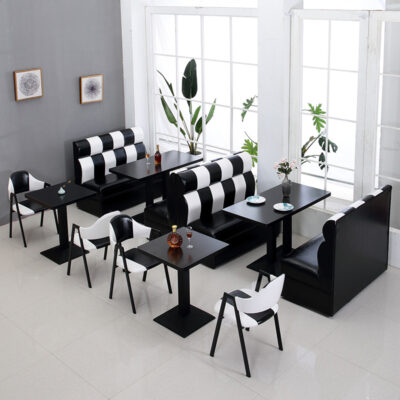 Bàn ghế quán trà sữa đơn giản ghế đôi thẻ sofa cà phê nhà hàng tây Hamburg bàn ăn kết hợp bàn ghế thương mại