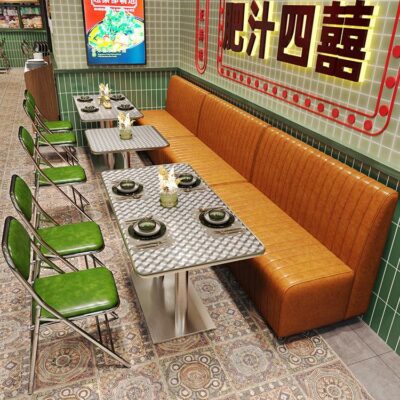 Bàn ghế nhà hàng trà phong cách Hồng Kông ghế thẻ kết hợp ghế sofa phong cách công nghiệp cửa hàng thịt nướng bàn ghế gấp cổ điển thương mại