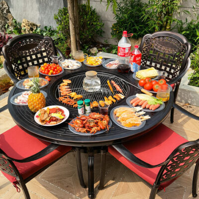 Bàn ghế nướng ngoài trời kết hợp sân vườn sân thượng ngoài trời tại nhà bếp nướng điện không khói than hoa lẩu nướng bàn ghế nhôm đúc