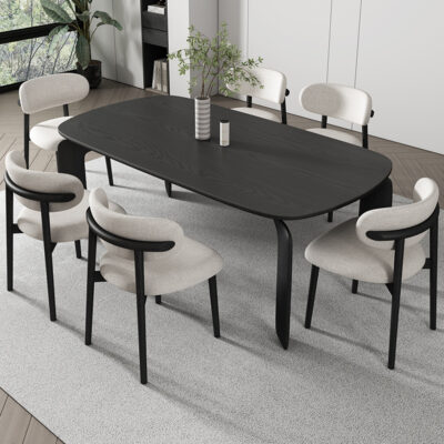 Bàn ăn đá phiến gỗ tối giản hiện đại tối giản hộ gia đình nhỏ bàn ăn hình chữ nhật bàn ăn màu đen và ghế gỗ tần bì