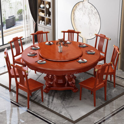 Bàn ăn thương mại kiểu Trung Quốc mới bàn ăn gỗ nguyên khối kết hợp nhà khách sạn căn hộ nhỏ Bàn ăn tròn lớn 10 người