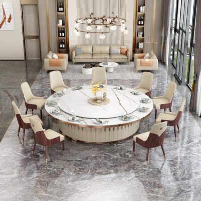 Khách sạn bàn tròn lớn với bàn xoay điện 15 người 20 người  biệt thự doanh nhân bàn tròn lớn tấm đá kết hợp Bàn ăn và ghế