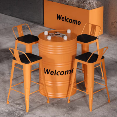 Bàn bar sắt rèn bàn tròn lưới ins đỏ phong cách công nghiệp quầy bar trong suốt quán cà phê quán trà sữa kết hợp bàn ghế cao