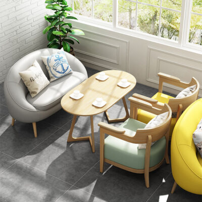 Gỗ Chắc Chắn Quán Cà Phê Món Tráng Miệng Quán Trà Sữa Bàn Ghế Sofa Kết Hợp Đơn Giản Tươi Mát Giản Dị Đàm Phán Tiếp Khách Sofa