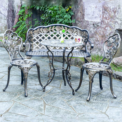 Bàn ban công bàn ghế nhỏ ba mảnh nhôm đúc ngoài trời phong cách châu Âu hai ghế giải trí sắt rèn sân vườn bàn trà đơn giản