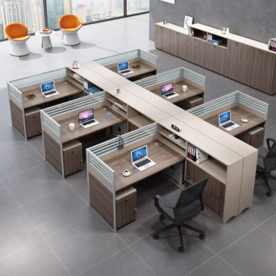 Bàn làm việc nhân viên Nội thất văn phòng hiện đại đơn giản 4/6 Phòng nhân tạo Bàn màn hình Ghế kết hợp Bàn ghế văn phòng