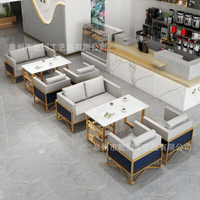 Hiện đại tối giản đôi bộ bàn ghế sofa quán trà sữa ghế thẻ da cafe ghế sofa bốn chỗ